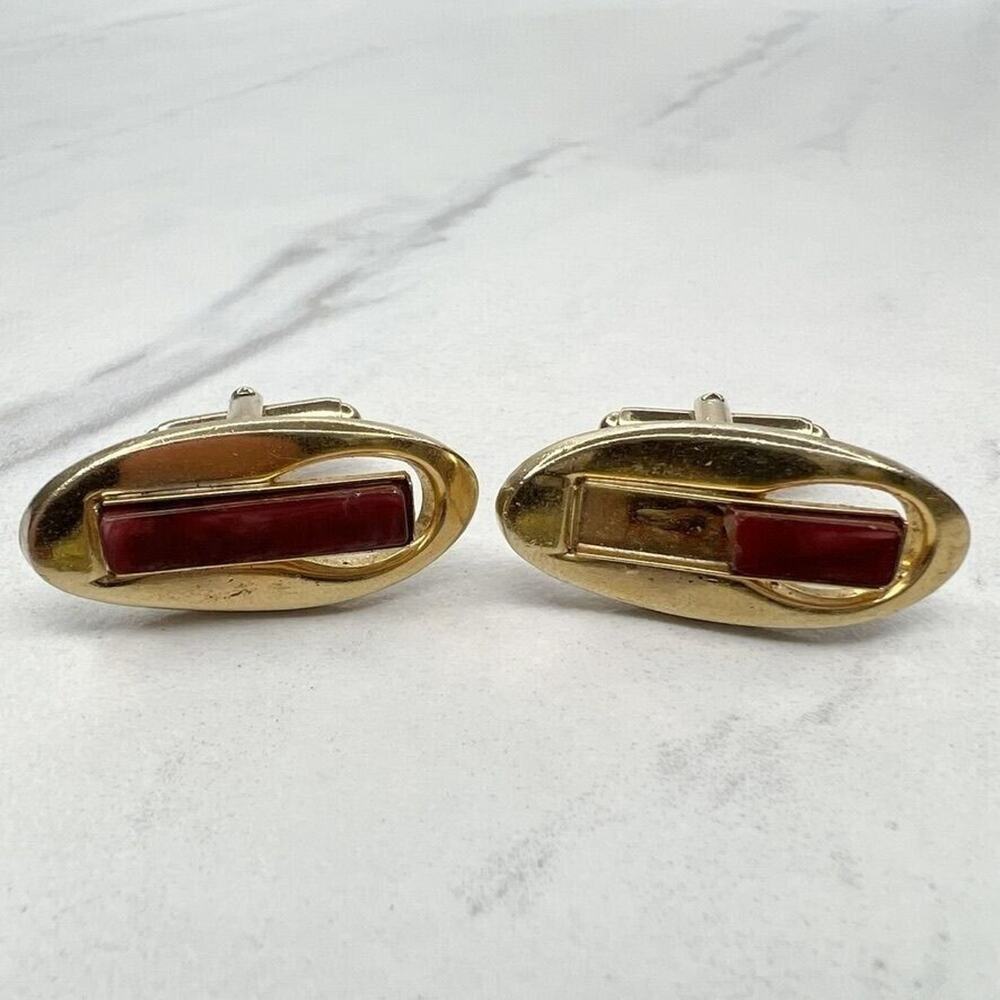 Anson Vintage Gold Tone Burgundy Inlay Cufflinks